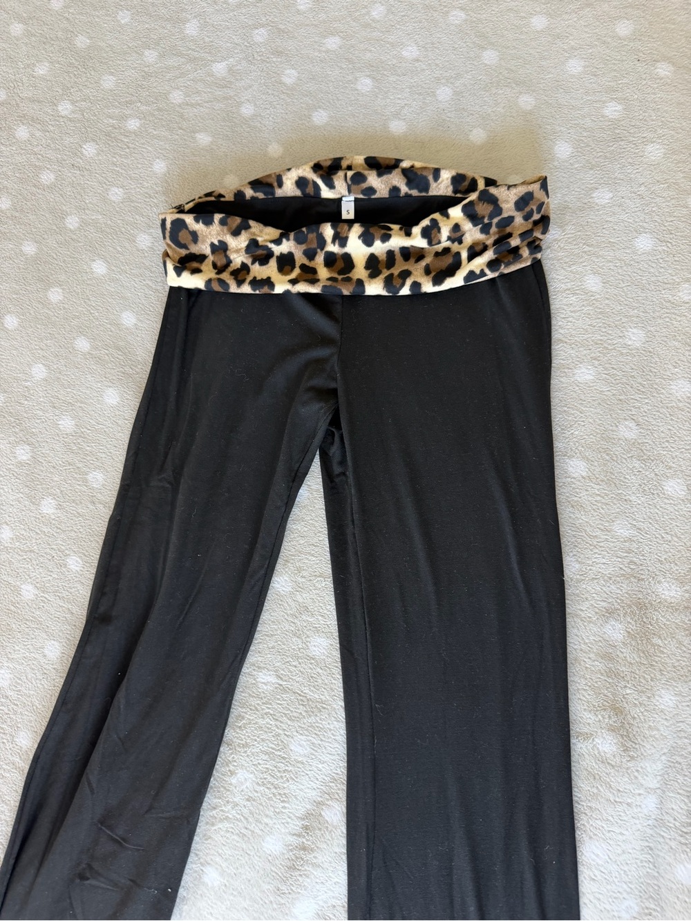 SHEIN Black Pants with Leopard Print Fold-Over Waistband